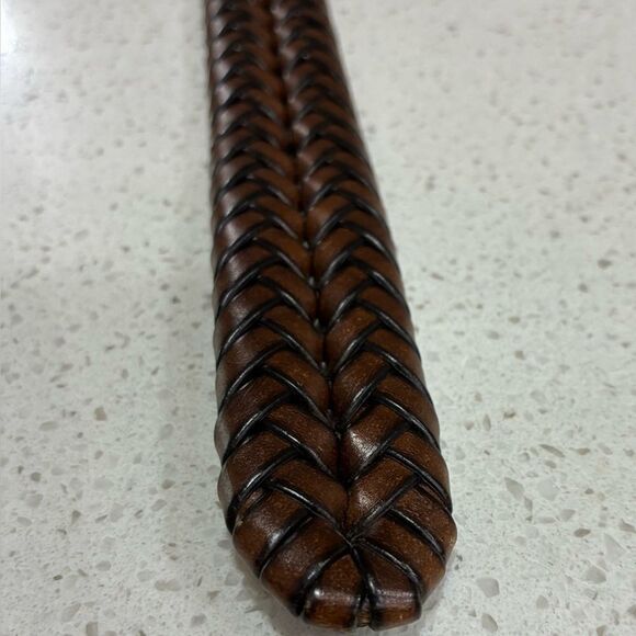 Fossil Vintage Brown Braided Leather Belt Size 34 Brass Buckle LNWT